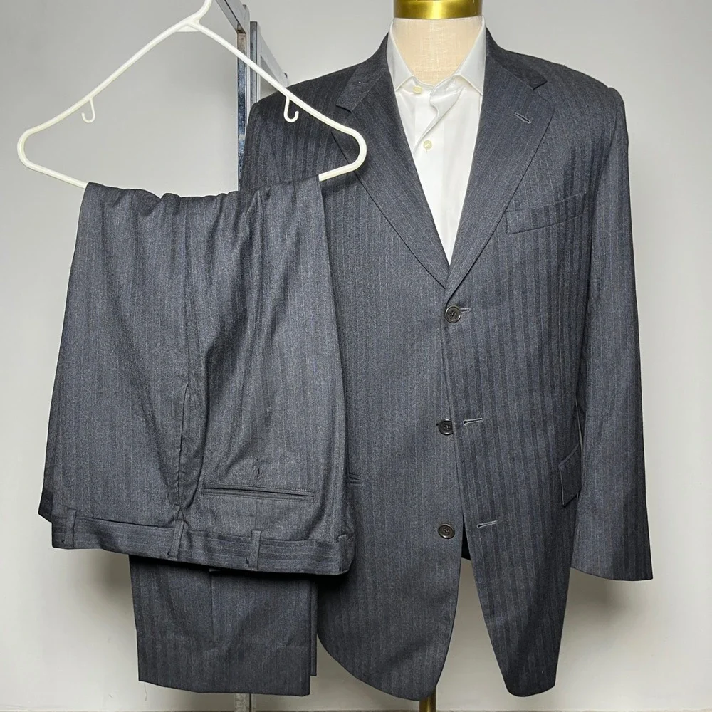 Brooks Brothers Suit Mens 42L W35 Charcoal Grey Pinstripe 3-Button Wool USA